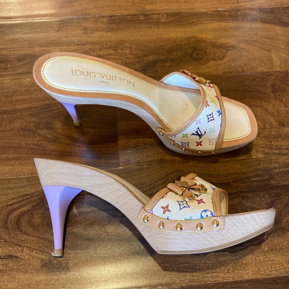 Louis Vuitton Multi Color Heels Sandals Shoes 7.5 - Picture 4 of 12
